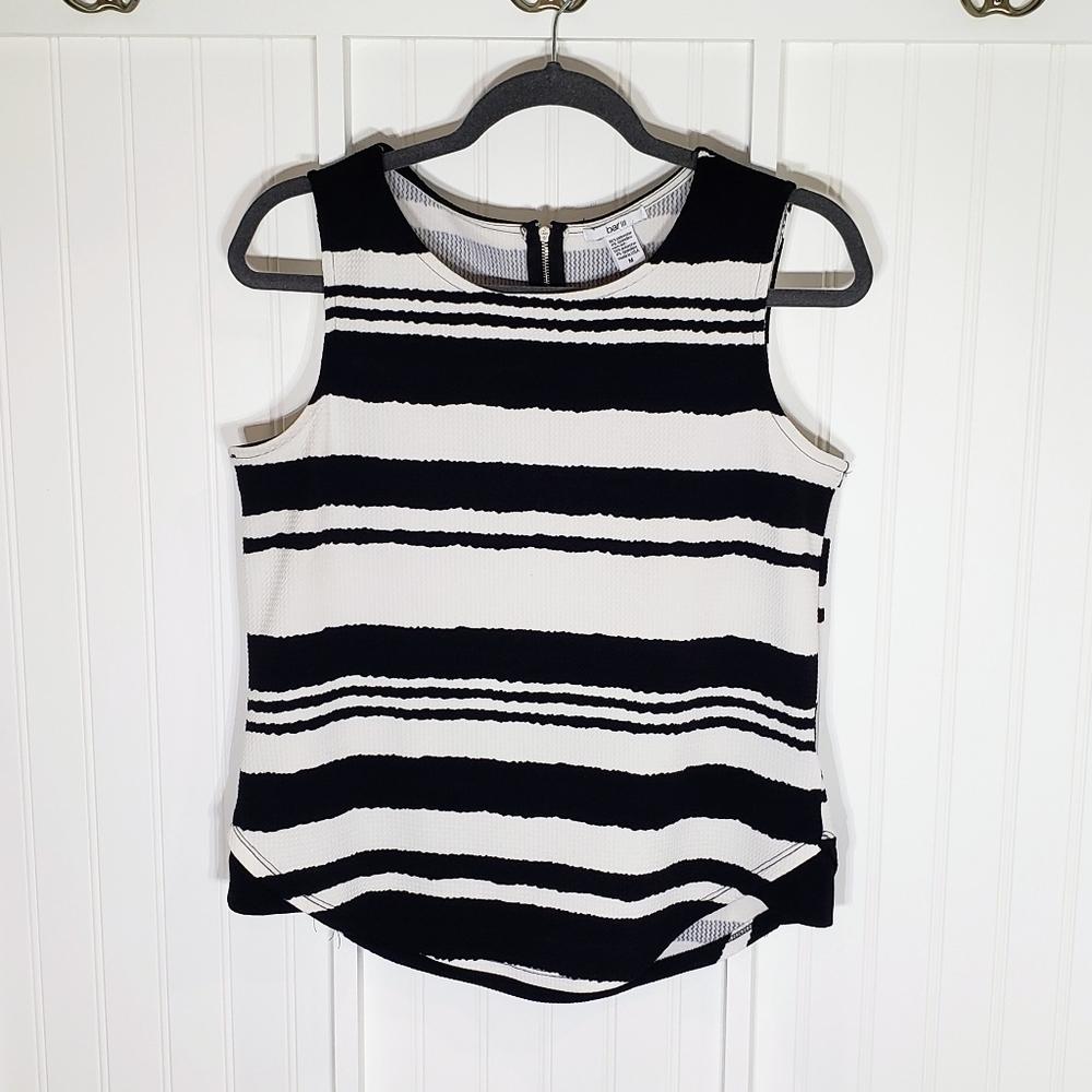 Bar III Black & White Sleeveless Knit Top Back Zipper Made In USA Medium…